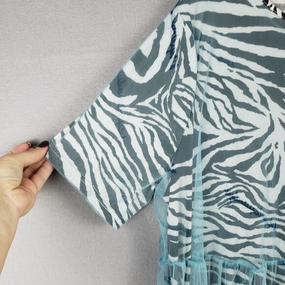 Shein Curve Sz 0X Mesh Overlay Maxi Dress Zebra Print Aqua Maximalist Whimsigoth - Picture 10 of 11